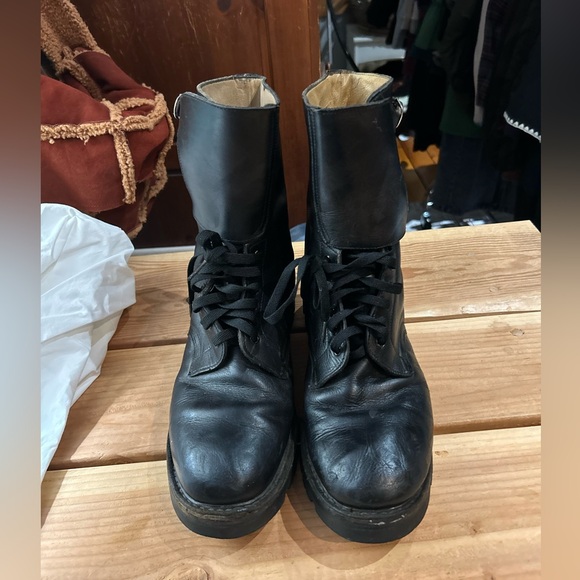 Vintage SOLDINI Leather Military Combat Boots Lug Sole Black 43 US 10 - Picture 7 of 16